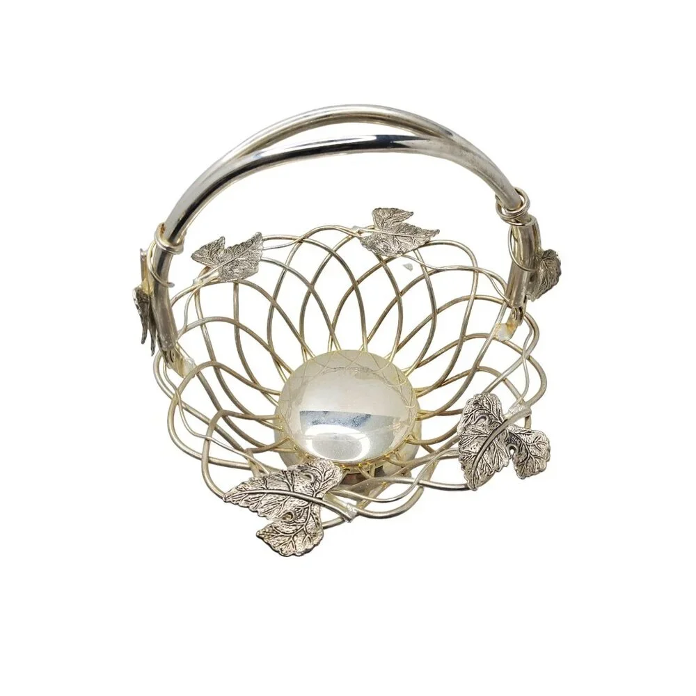 Vintage Godinger Silver-Plated Woven Basket With Leaf Accents